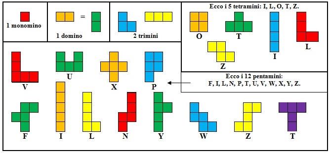 Ecco i tetramini. Ognuno composto da quattro quadrati.